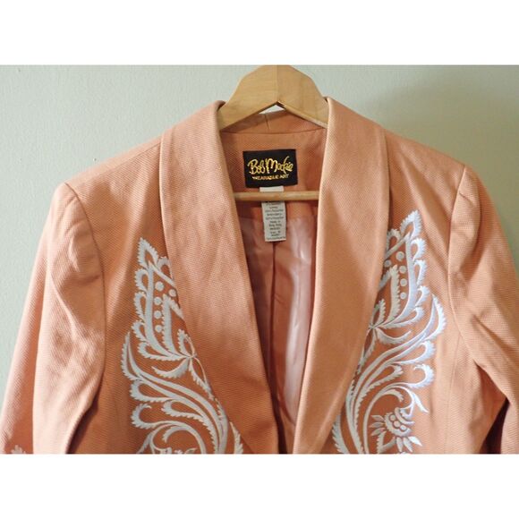 Bob Mackie Southwestern Orange Embroidered Medium Textured Blazer Art - Picture 3 of 10
